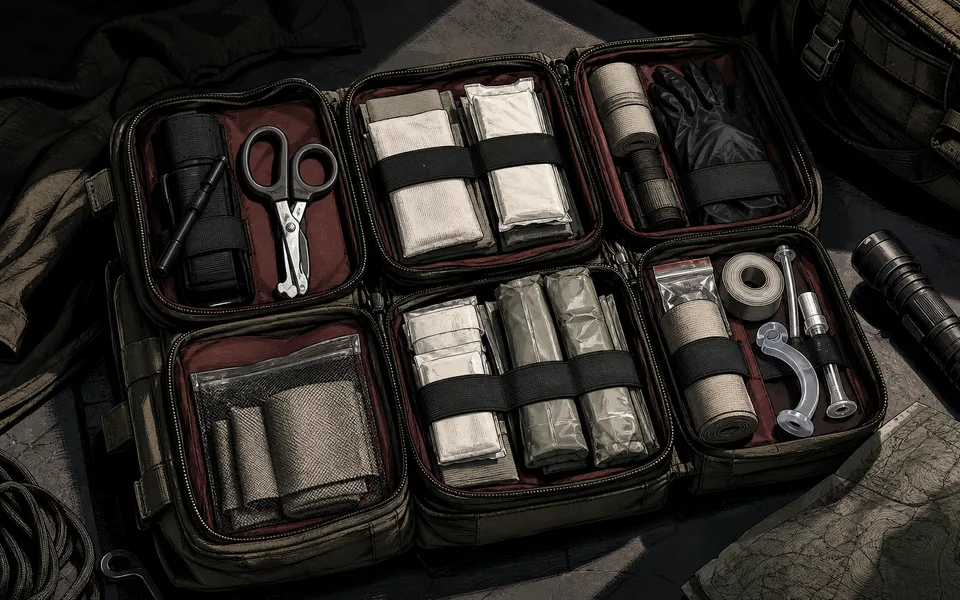 Modular EMT kit organized into clearly separated equipment zones