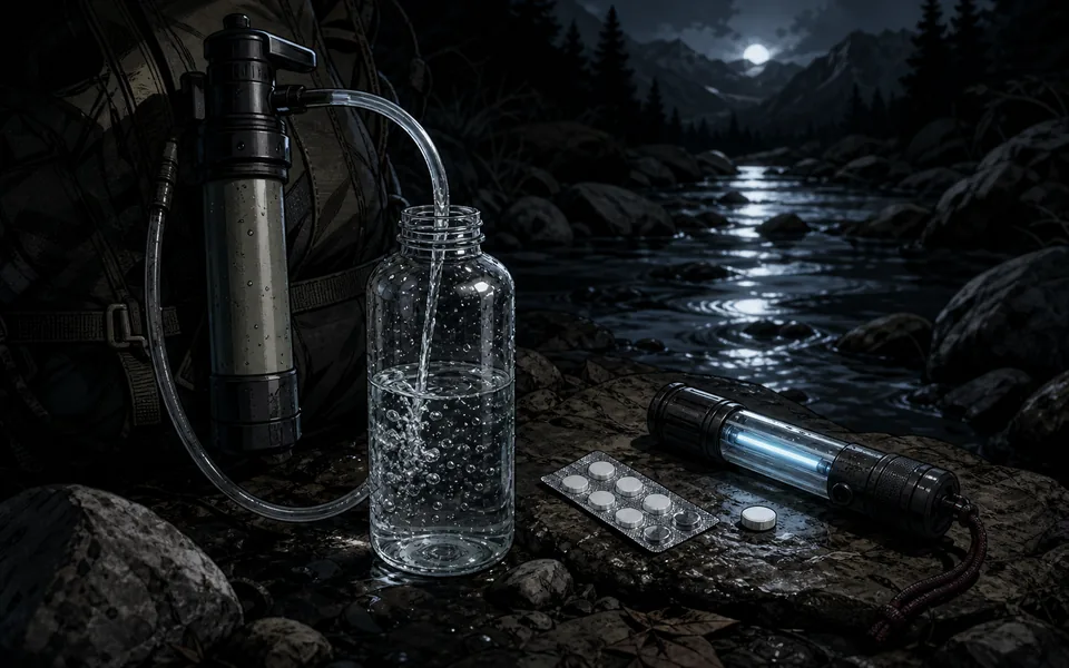 Illustration representing backcountry water treatment